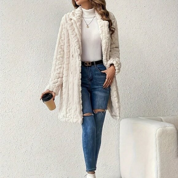 Jackets & Blazers - Beige Casual Women's Elegant Teddy Bear Coat